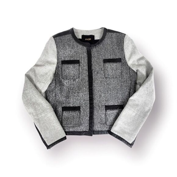 MAJE Virgin Wool & Lambskin Leather Trim STUNNING Fitted Coat. |Size: EU38| - Picture 1 of 10